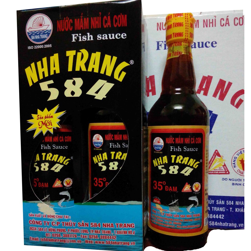 Nước mắm nhĩ cá cơm 584 Nha Trang 35 độ đạm chai 500ml(chai thủy tinh)(mẫu mới)