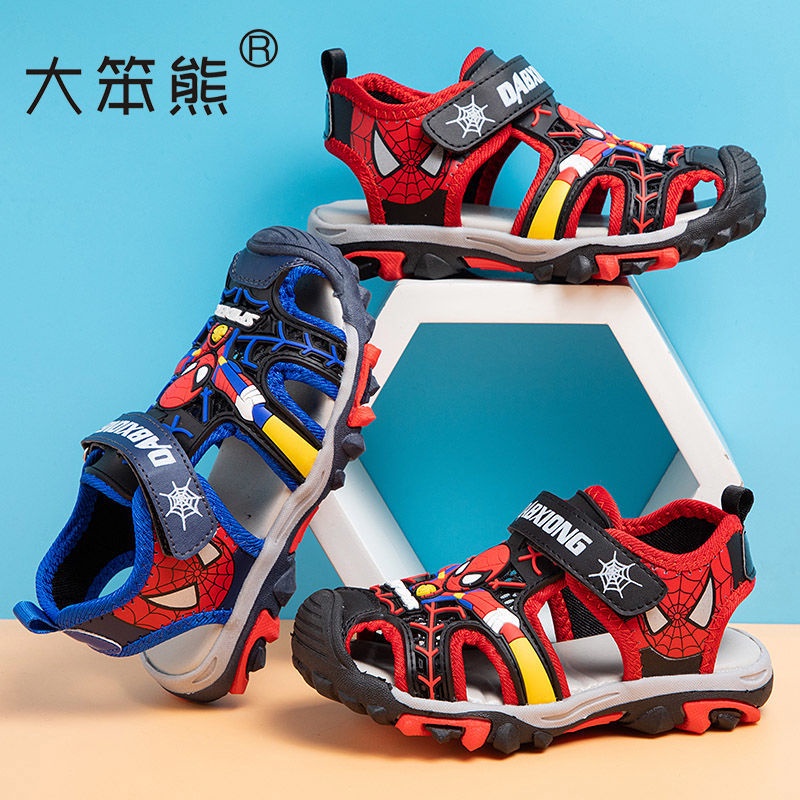 Giày Sandal Mùa Hè Đế Trơn Chống Trượt In Họa Tiết Hoạt Hình Người Nhện Cho Bé Trai