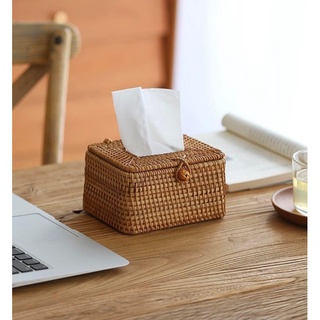 Hộp đựng khăn giấy chữ nhật mây tre đan thủ công