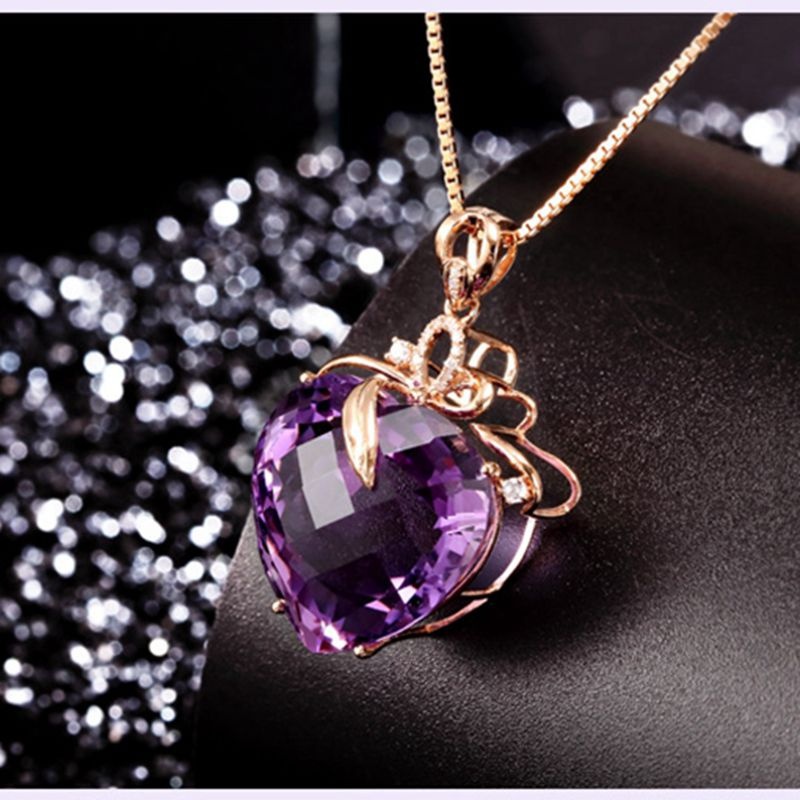 Vòng cổ mạ vàng 18K mặt trái tim đính đá thạch anh tím thời trang