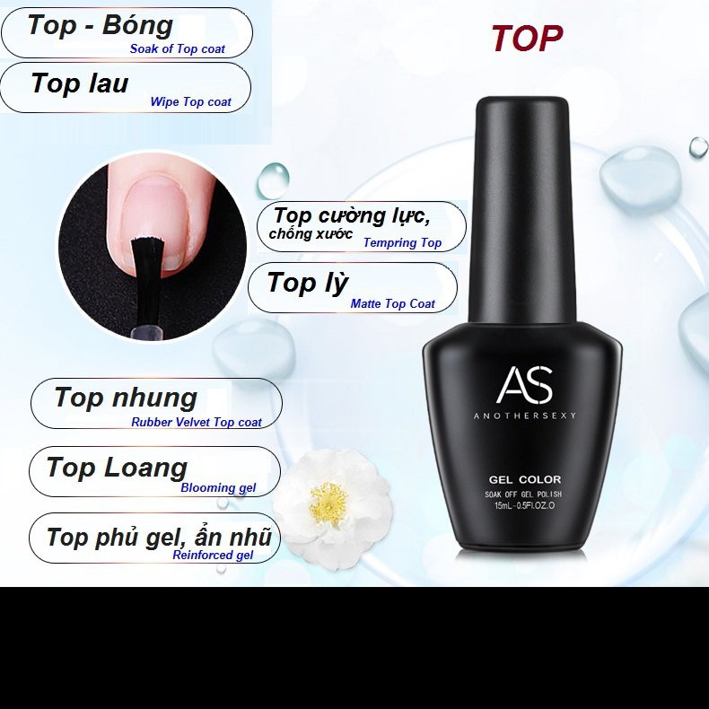 Sơn base top sơn gel AS sơn móng tay bóng top cường lực cứng móng top lỳ top ẩn gel top loang VUA SƠN AS 15ml