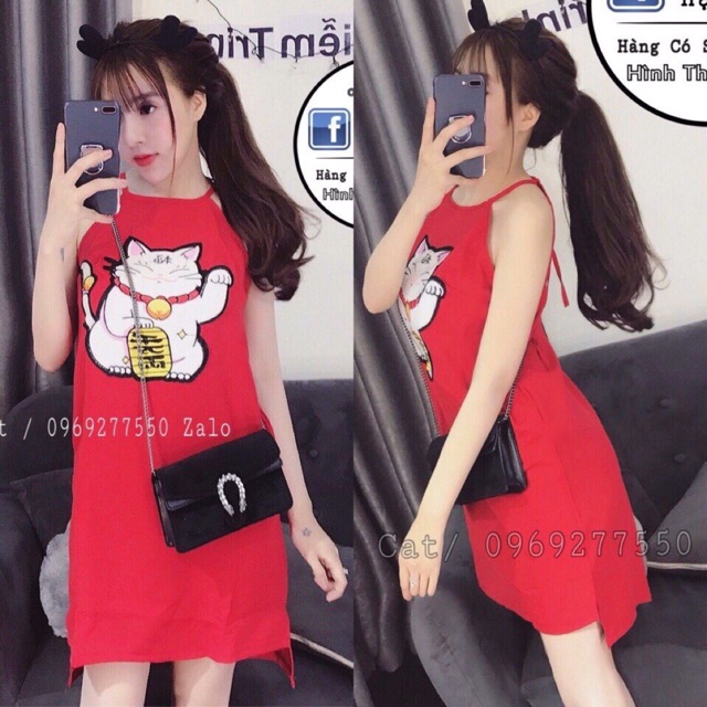 Đầm Suông Yếm Mèo May Mắn