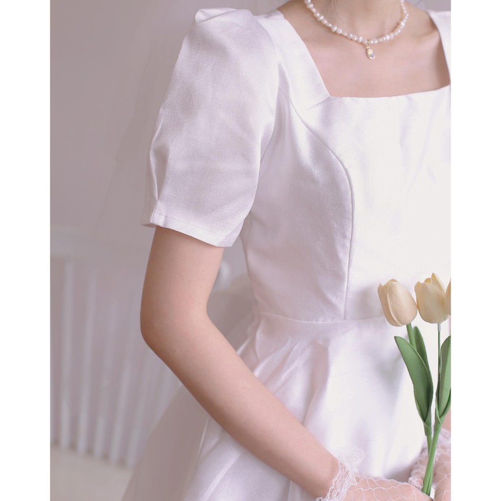 Đầm dự tiệc, dạo phố nơ lưng dáng xòe tay bồng tiểu thư - Ely Dress