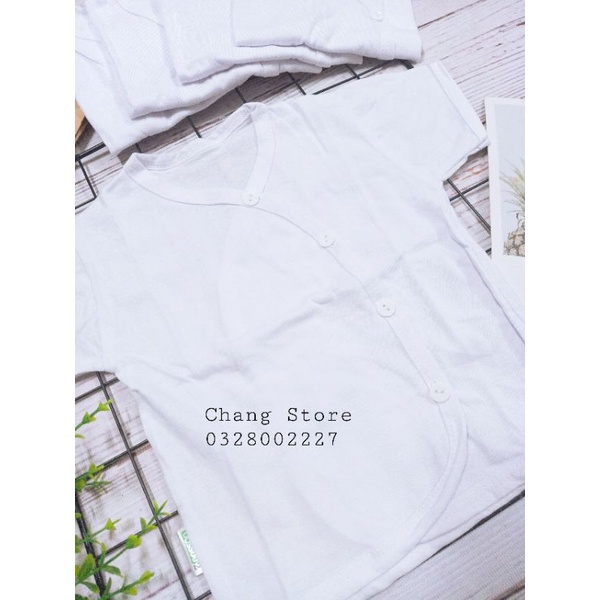 Áo Tay Ngắn / Tay Dài Cài Xéo Màu Trắng Sơ sinh 100% Cotton