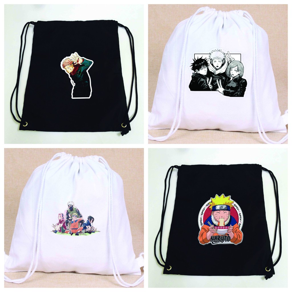 Balo túi dây rút in hình Naruto Jujutsu Kaisen Chú thuật hồi chiến anime chibi thời trang nam nữ tiện lợi xinh xắn