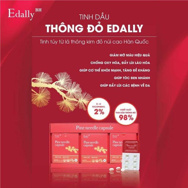 Tinh dầu thông đỏ Hàn Quốc Edally ( 3 tháng uống 180v) Date T11.21