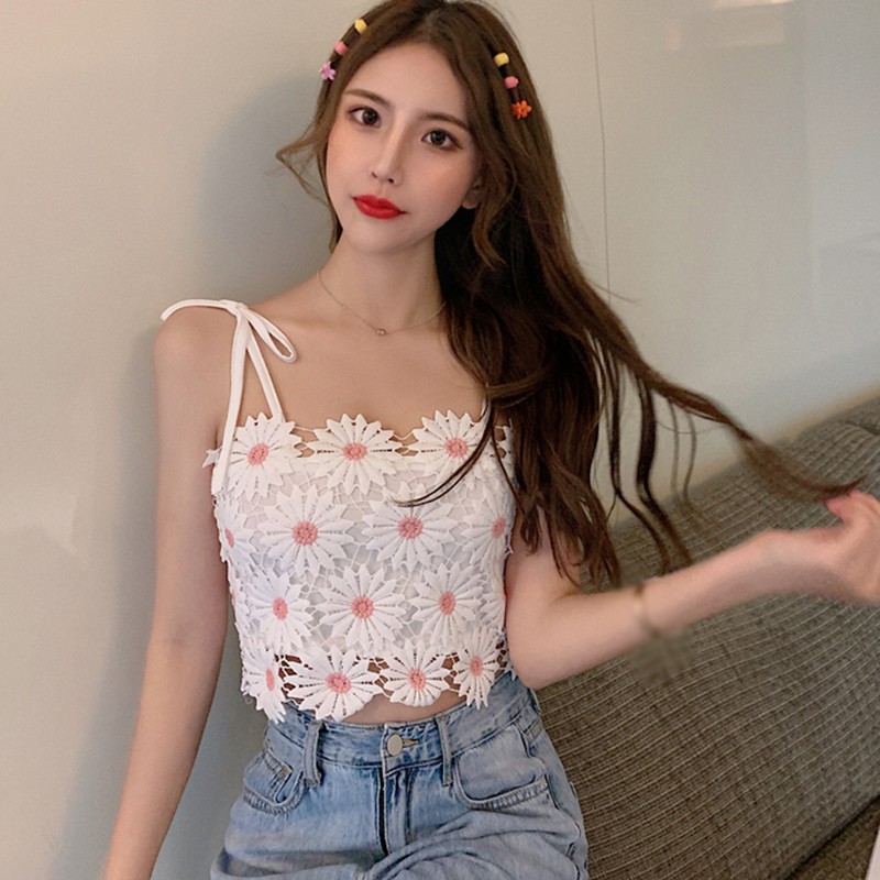 Áo Hai Dây Phối Ren Hoa Gợi Cảm Thời Trang Mùa Hè Cho Nữ | BigBuy360 - bigbuy360.vn