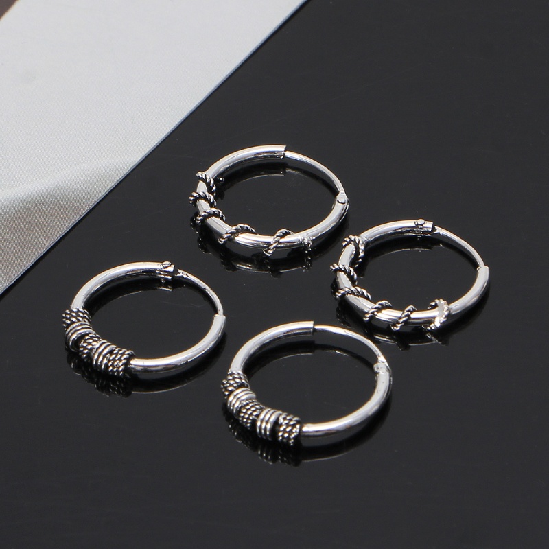 Bông Tai Tròn Bằng Kim Loại Phong Cách Punk Tối Giản