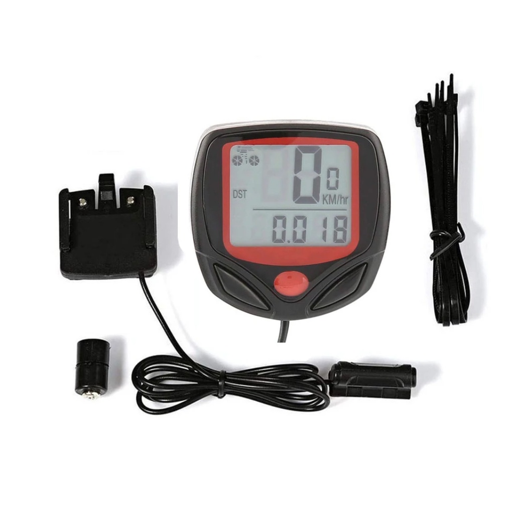 Đồng hồ đo tốc độ xe đạp thể thao có dây chống nước màn hình LCD 15 chức năng hiển thị bằng tiếng Anh