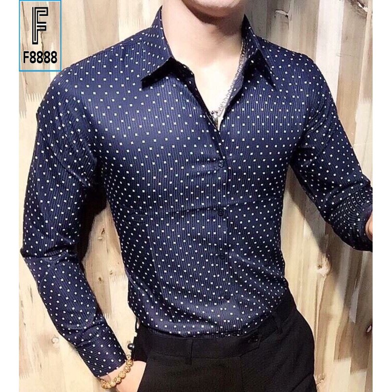 Áo sơ mi hàn quốc nam công sở dài tay áo kiểu đẹp F8888 Họa tiết HT001