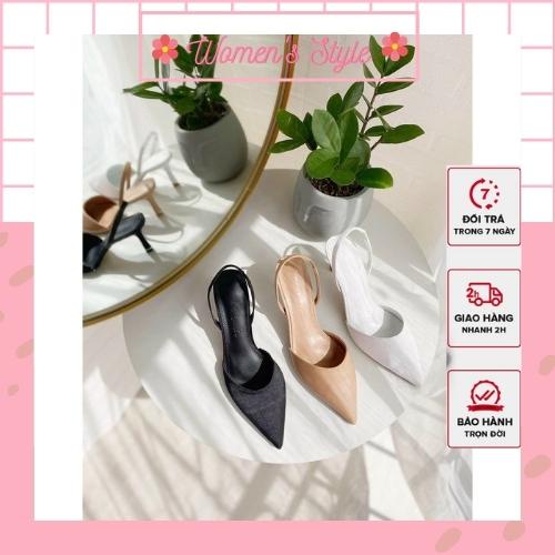 Sandal bít mũi sang chảnh, Giày cao gót mũi nhọn 7p quai mảnh cao cấp quyến rũ 3 màu Kem, Trắng , Đen Size 35-39