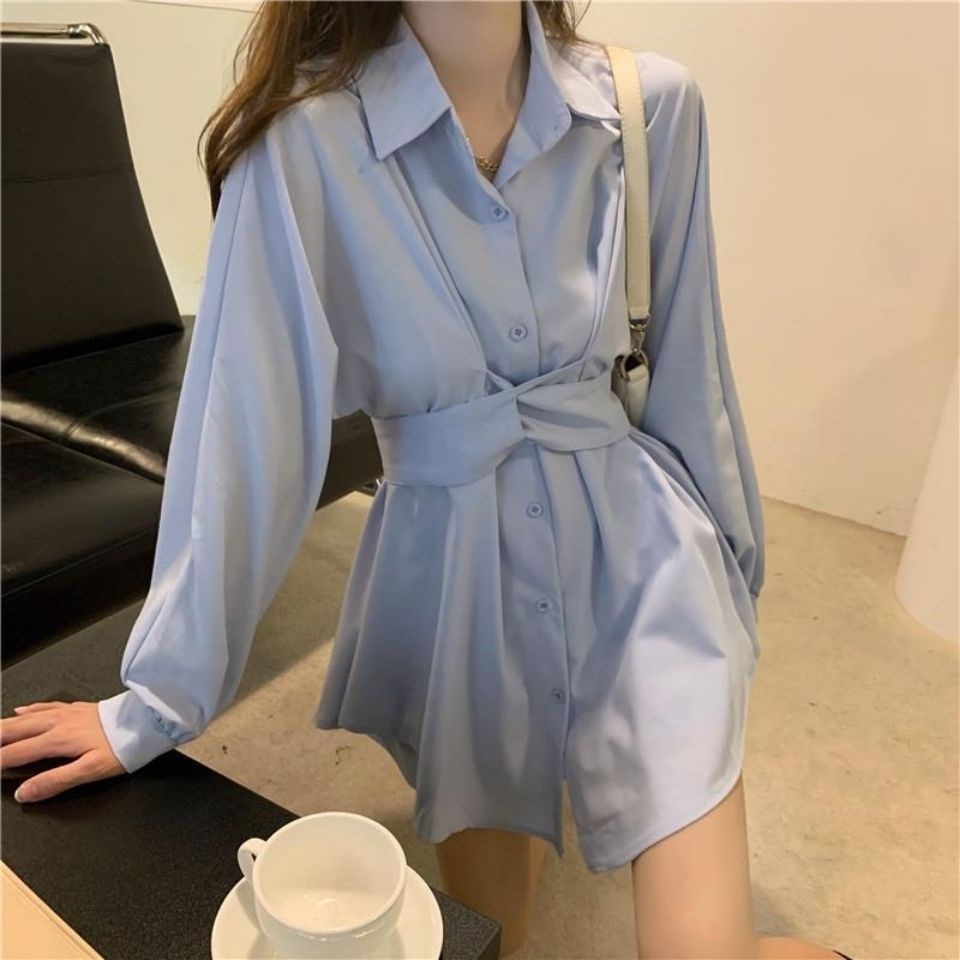 Đầm Sơ Mi Mỏng Cổ Polo Có Dây Cột Eo Nhẹ Nhàng Thời Trang Thu Hè 2022 Mới