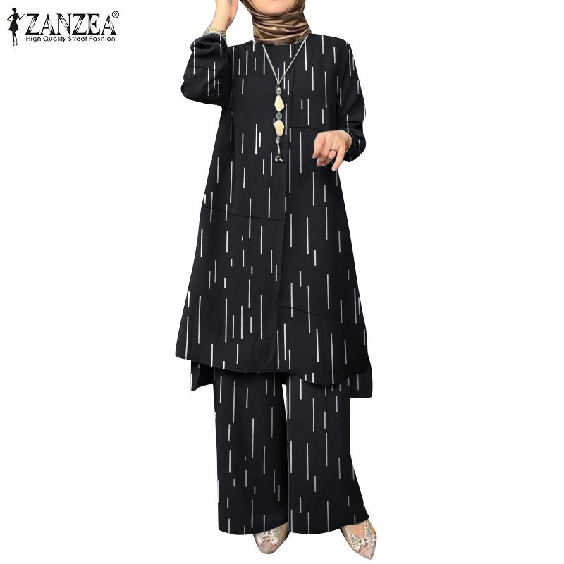 Zanzea Bộ Áo Tay Phồng Kèm Quần Dài Ống Rộng Lưng Thun Thời Trang Cho Phụ Nữ Hồi Giáo