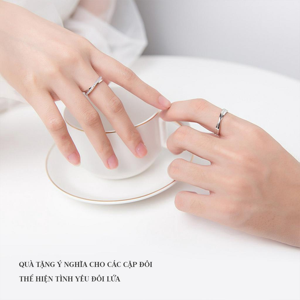 Nhẫn đôi bạc nam nữ S925 đính đá CZ cao cấp thiết kế vắt chéo cách điệu quà tặng ý nghĩa - ND2517 - Bảo Ngọc Jewelry