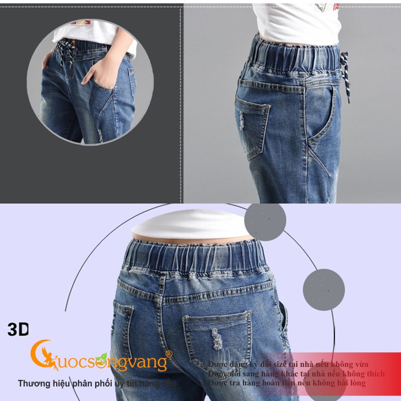 Quần nữ quần baggy nữ jean cotton co giãn lưng thun GLQ030 xanh đen Cuocsongvang