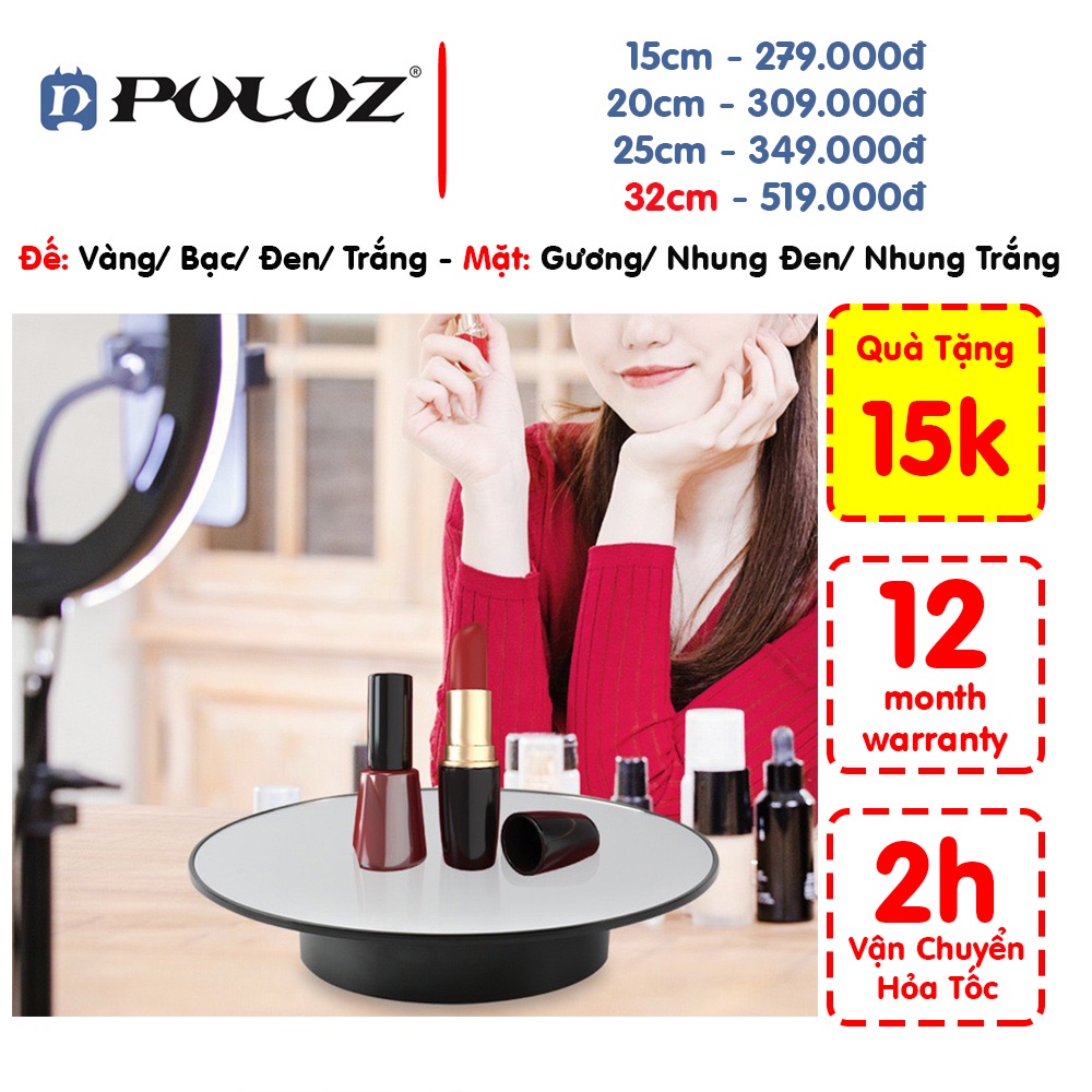 Bàn xoay trưng bày chụp ảnh sản phẩm 15cm 20cm 25cm Đế xoay livestream Puluz Việt Nam