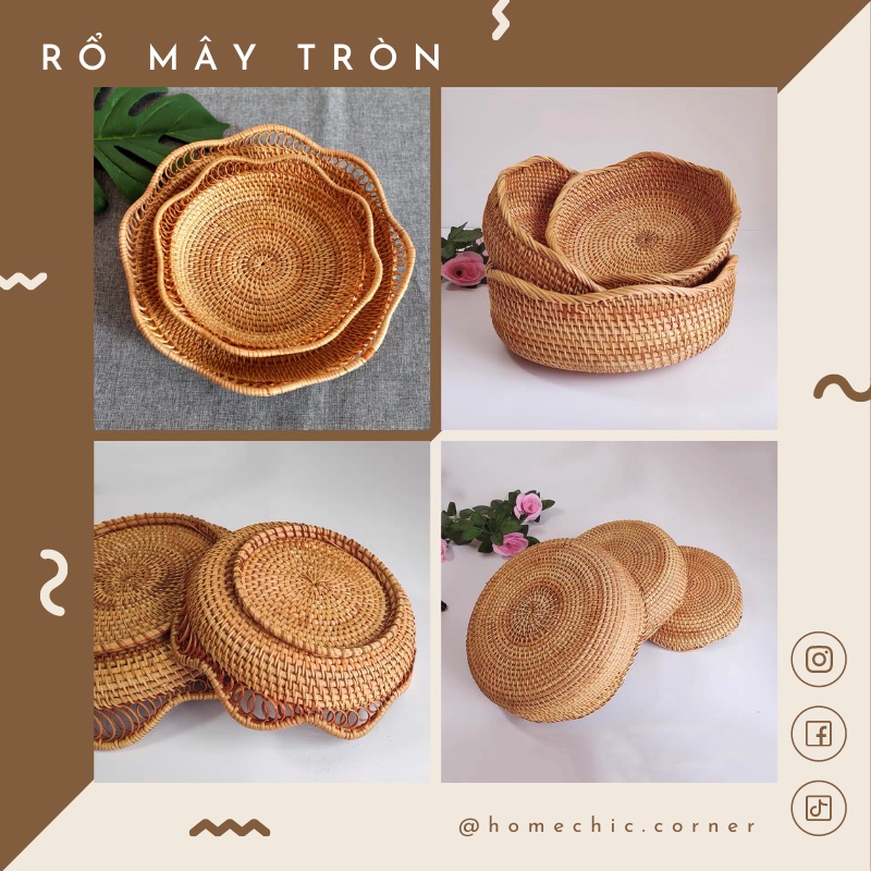 Rổ mây tròn, khay mây đựng đồ, decor trang trí mây tre đan tự nhiên | HOME CHIC CORNER