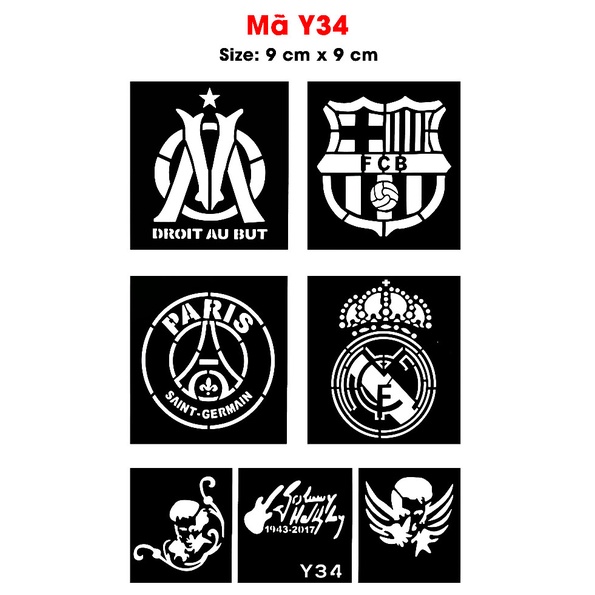 Mã Y34 khuôn xăm các hình biểu tượng của các đội bóng Real Madrid, Barcelona...