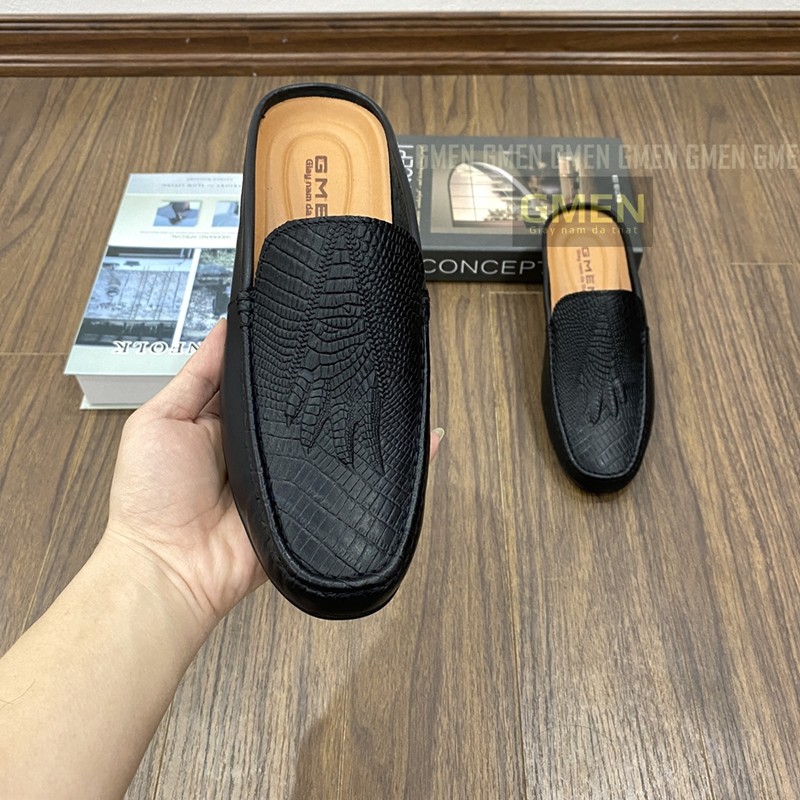 Giày sục nam da bò dập vân cá sấu-giày lười da đế cao su êm chân bảo hành 12 tháng GM01 | BigBuy360 - bigbuy360.vn