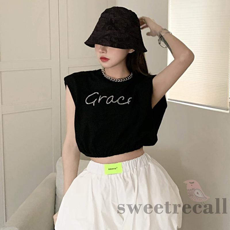 Áo Sát Nách Cổ Tròn Hoạ Tiết Chữ Cho Nữ