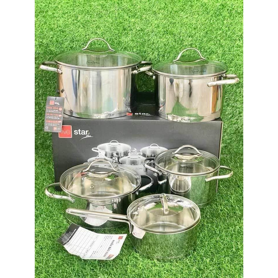 Bộ 5 nồi Inox cao cấp Fivestar Oval Kitchi nắp kính