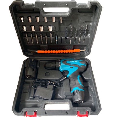 .  Máy khoan pin 12v MAKITA tặng hộp phụ kiện đầy đủ Máy khoan vặn ốc vít khoan sắt gỗ tôn
