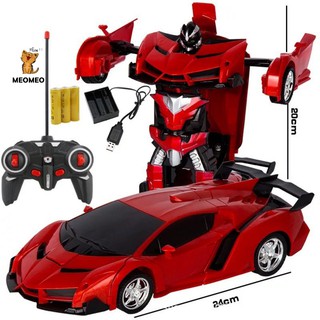 Đồ Chơi Xe Điều Khiển Từ Xa Biến Hình Robot 2 Màu Cam Đỏ, Quay 360 độ, Di Chuyển Mượt Mà, Có Đèn Sáng -MEOMEOSHOP2021