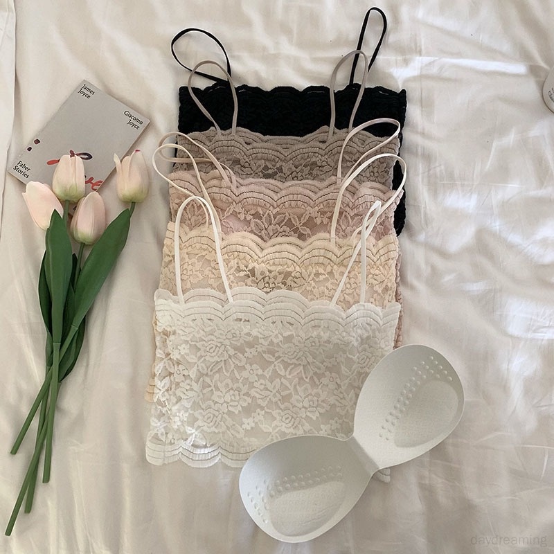 Áo Tank Top Phối Ren Có Mút Nâng Ngực Dáng Ôm Thời Trang Quyến Rũ Cho Nữ