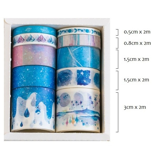 Hộp 4 cuộn băng dính washi tape mẫu siêu dễ thương trang trí - VPP Brendo