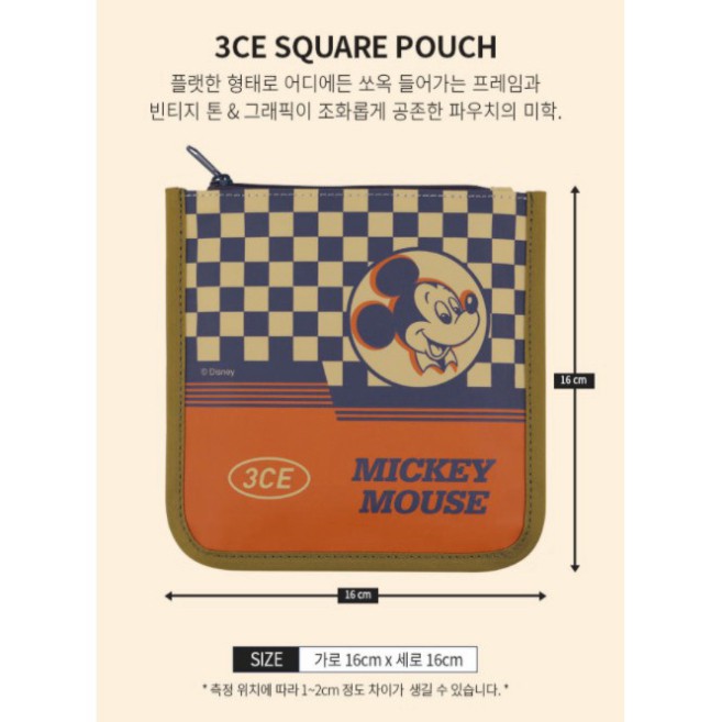 Túi đựng mỹ phẩm Mickey 3.CE Square Pouch Disney - Gọn gàng tiện lợi, sang trọng - CHÍNH HÃNG HanZy Store