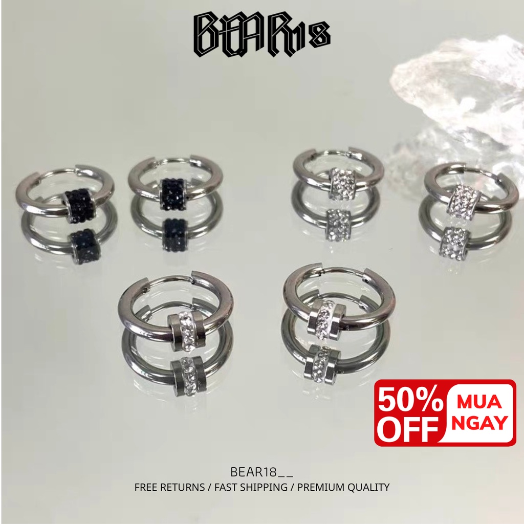 Bông tai - khuyên tai cá tính đính đá đẹp, chất liệu thép titan 100% không gỉ unisex phù hợp cho nam và nữ BEAR18 -BT114
