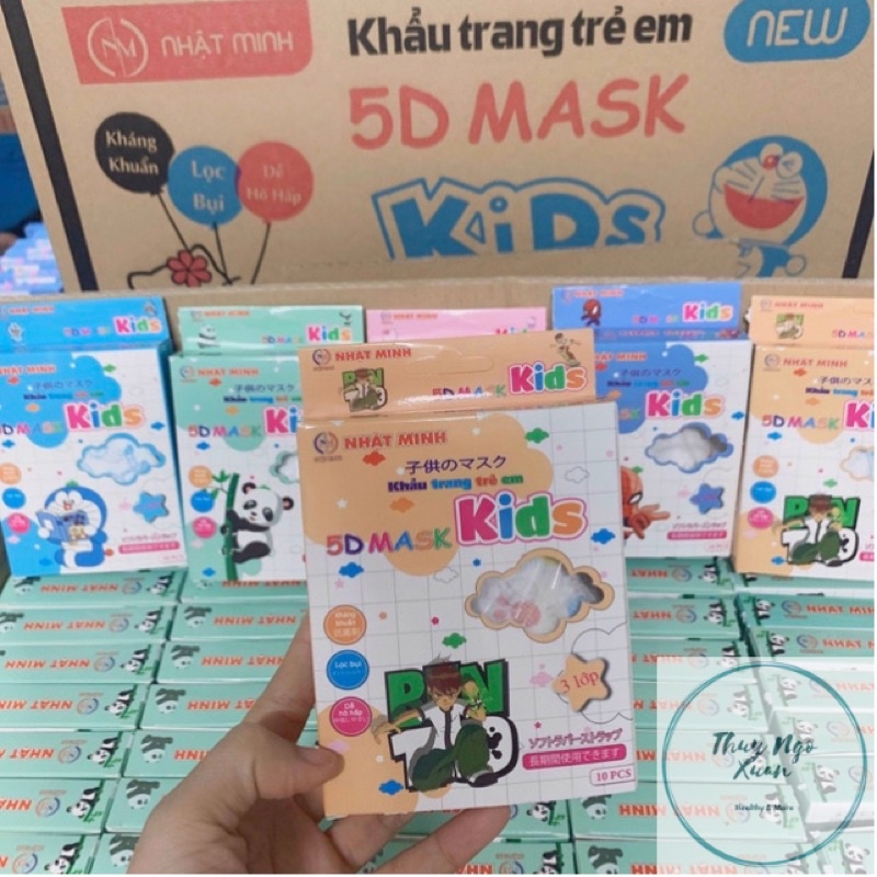 Khẩu Trang 5D Mask Kids Nhật Minh Kháng Khuẩn, Nhiều Hình Ngộ Nghĩnh Dành Cho Bé Dưới 5 Tuổi (Hộp 10c)