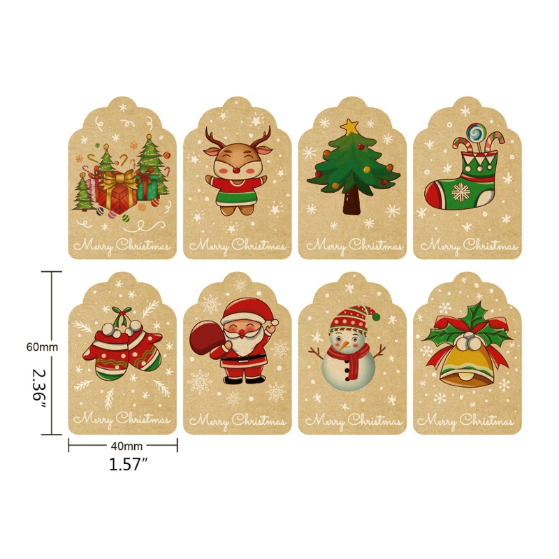 Set 300 nhãn dán trang trí hộp bánh bằng giấy kraft tự nhiên phong cách giáng sinh