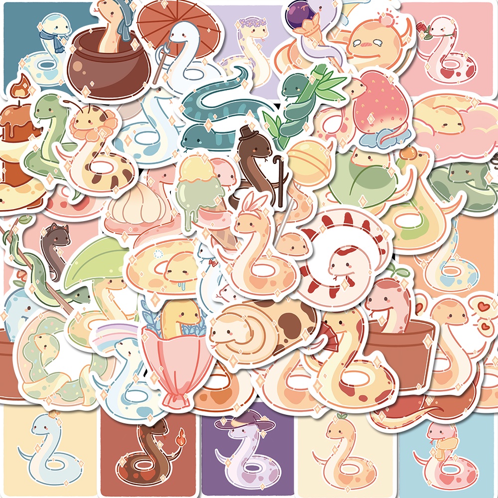 Bộ 50 Miếng Dán Trang Trí Laptop Chống Thấm Nước Hình Rắn Hoạt Hình Dễ Thương