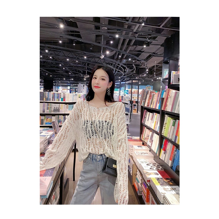 Áo Sweater Dệt Kim Mỏng Tay Dài Khoét Lỗ Chống Nắng Thời Trang Mùa Hè Mới 2022 Cho Nữ