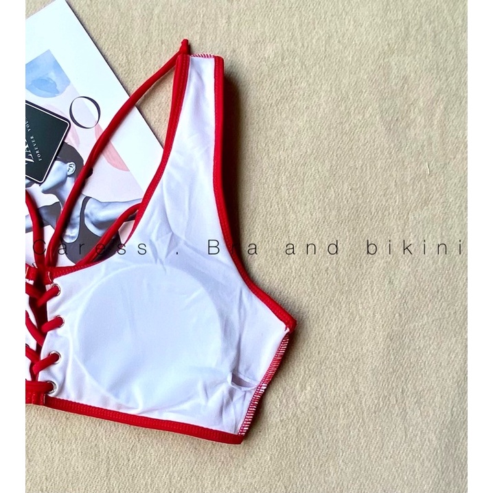 Bikini đồ bơi 2 mảnh áo bơi kín dáng bra có đệm dây buộc hàng ZAFUL chính hãng