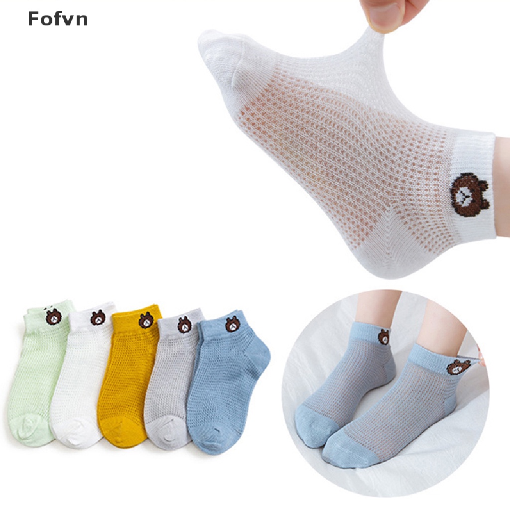 Set 5 Đôi Tất Lưới Mỏng Nhiều Màu Sắc Hình Gấu Mới Thời Trang Xuân Hè Cho Bé