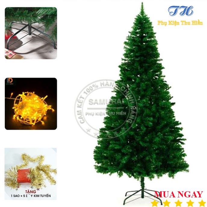 Cây Thông Noel 2m, 2m1, 2m4  Kèm Dây Đèn Led, Ngôi Sao Đỉnh Và Dây Kim Tuyến Trang Trí Giáng Sinh