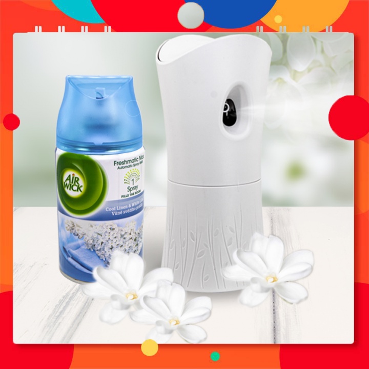 Bộ phun tinh dầu tự động Air Wick Cool Linen & White Lilac 250ml - hoa tử đinh hương