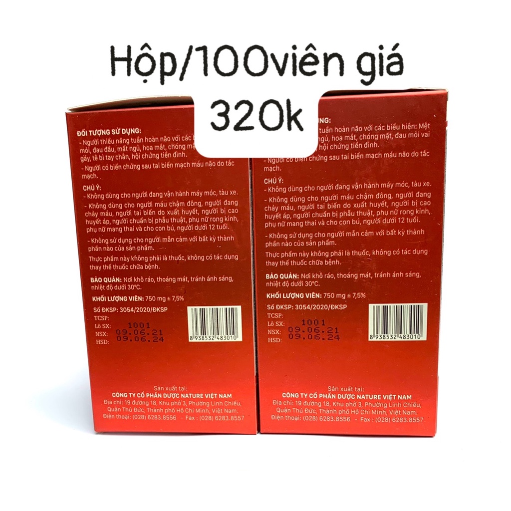 Viên Uống Bổ Não Ginko Nature Extra Q10 Hỗ Trợ Hoạt Huyết Giảm Đau Đầu Chóng Mặt Hộp 100 Viên