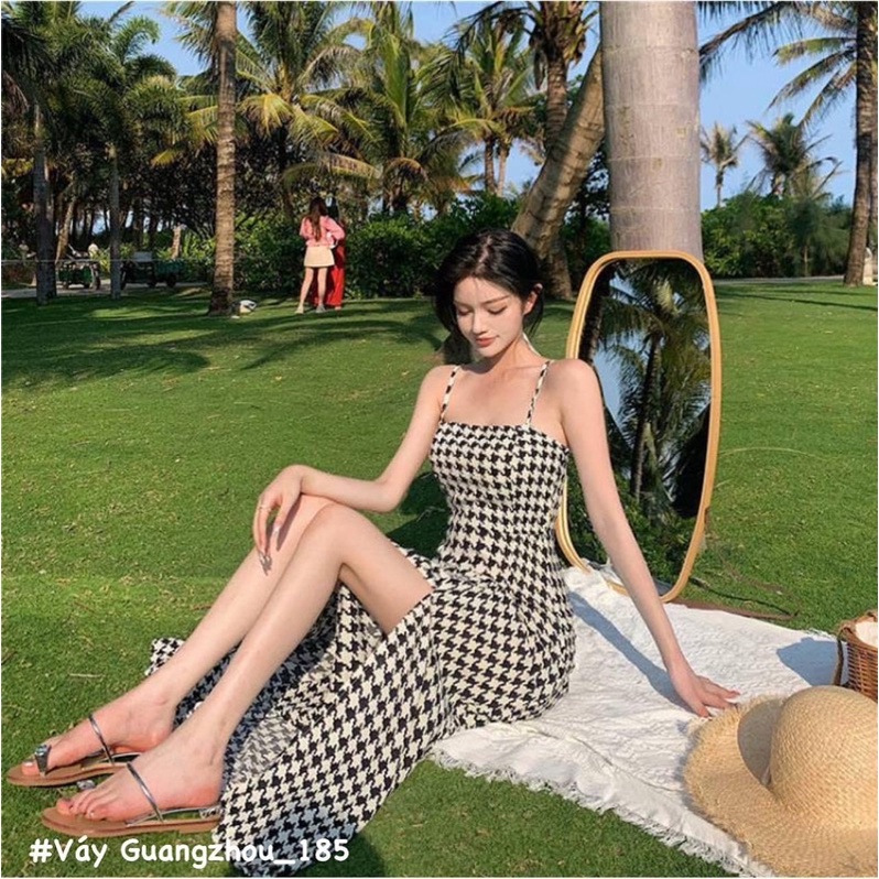 Váy Ulzzang Maxi xẻ Đùi sọc trắng đen