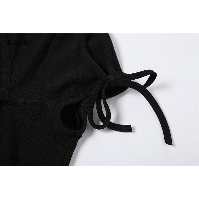 Đầm Ngắn Tay Màu Đen Trơn Dáng Ôm Gợi Cảm Thời Trang 2022 Cho Nữ