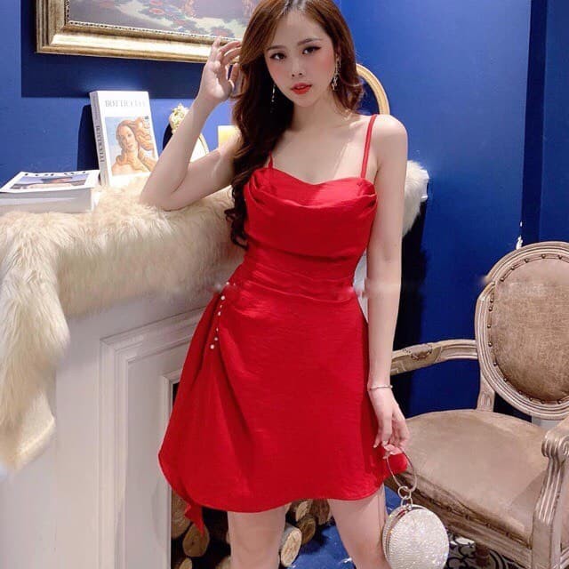 Đầm nữ 2 dây phối bèo chất Umi thời trang ( Freesize 40-56kg ) | BigBuy360 - bigbuy360.vn