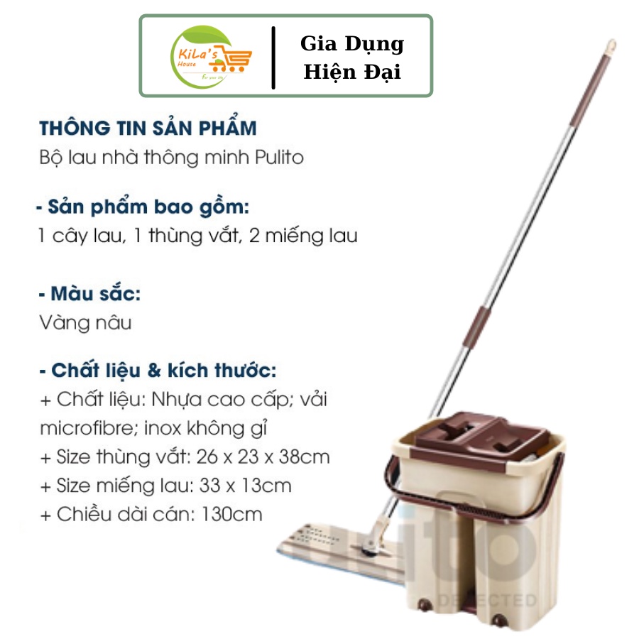 Bộ lau nhà thông minh 360 tự vắt loại cao cấp, thùng 2 ngăn, thiết kế xoay nhẹ tay đã vắt khô (Tặng Bông Lau Thay Thế)