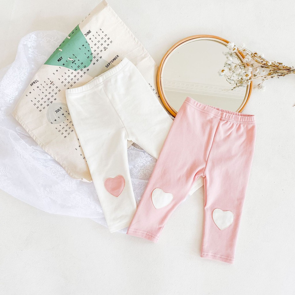 Quần legging cotton cho bé, quần legging lót lông hình tim siêu ấm đón gió mùa về, quần tất khồng bàn cho bé