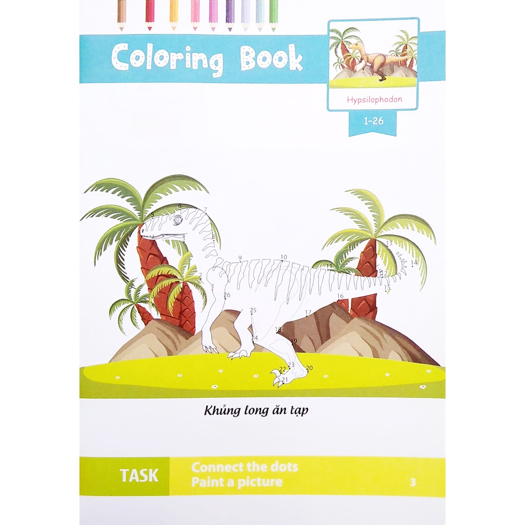 Sách Dot To Dot Coloring Book - Nối Số & Tô Màu - Khủng Long