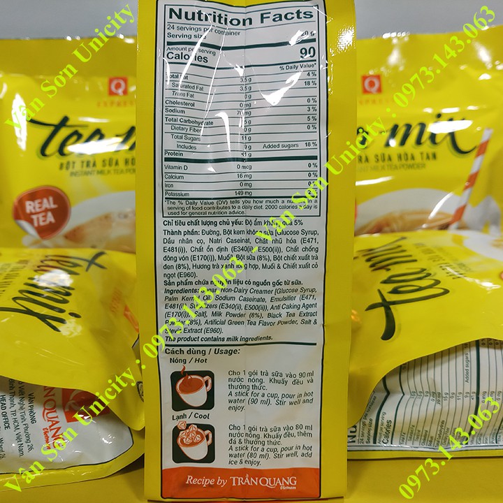 Thùng Trà sữa Tea mix Trần Quang 21 bịch 480g (24 gói dài nhỏ * 20g)