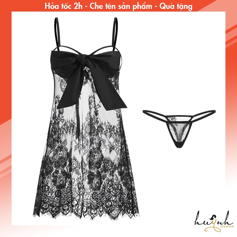Đầm Ngủ Hai Dây Ren Phối Nơ Gợi Cảm Cao Cấp GUIRUO - N67