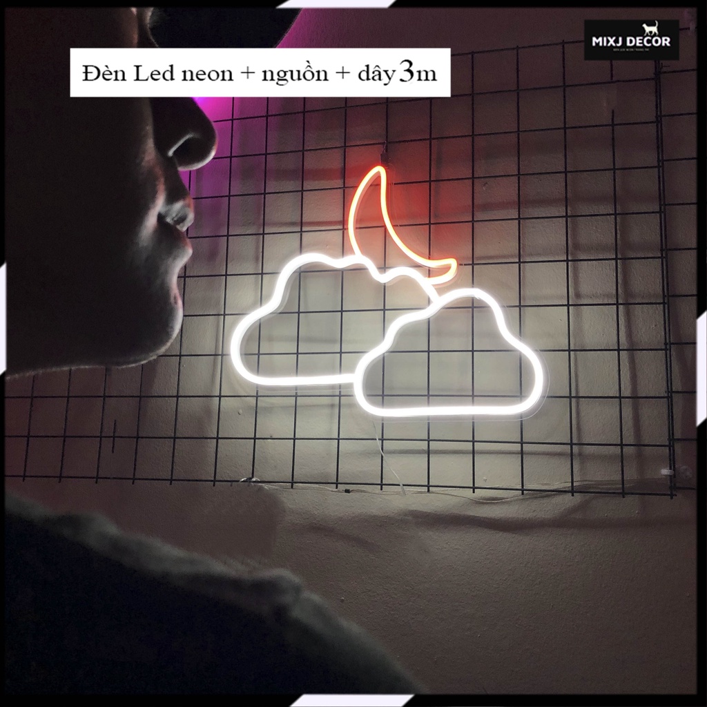 Đèn led Neon trang trí | Hình Mât & Trăng | 300x370 mm | Decor phòng ngủ | Đèn ngủ | Quà Tặng Cực Chất ,Led 12V- MIXJ