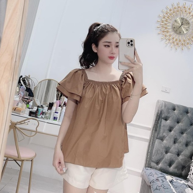 Set Trễ Vai Hồng Cánh Tiên Mix Quần Short